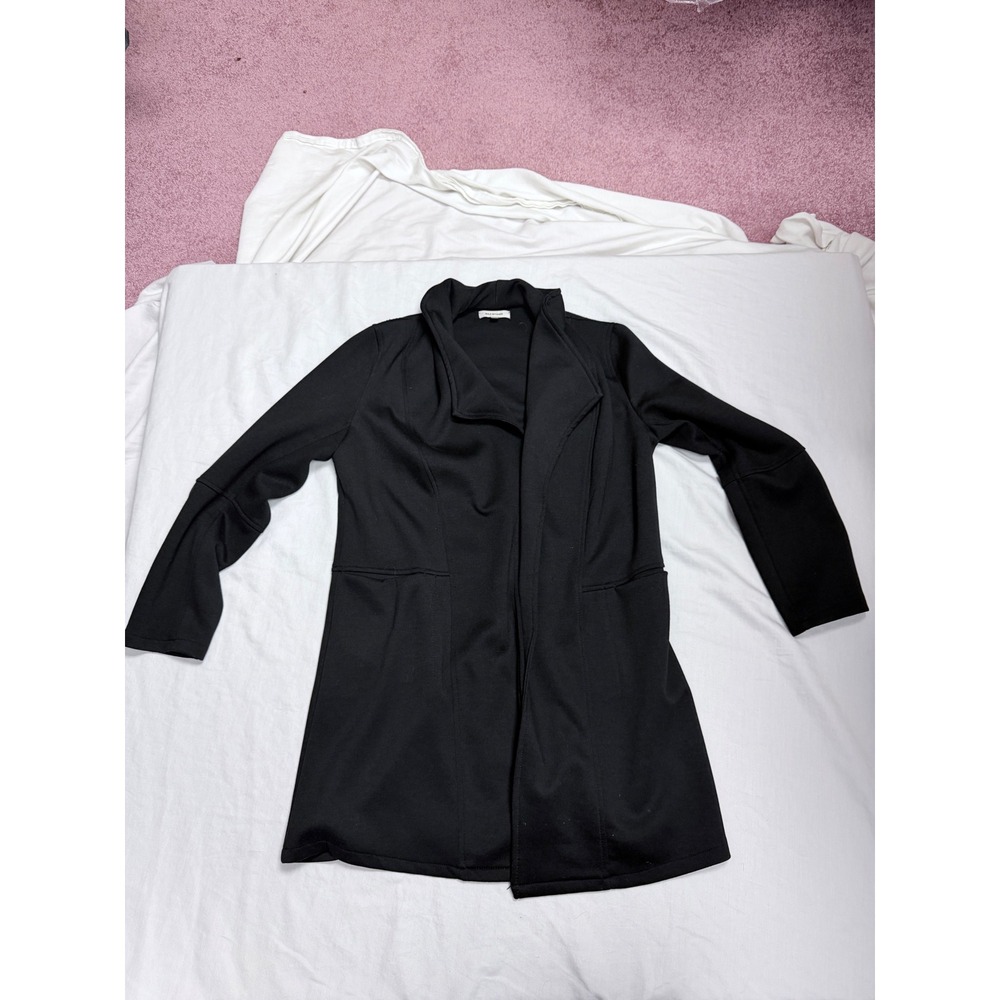 Max Studio Womens Black Open Front Draped Shawl Collar Ponte Jacket Blazer M